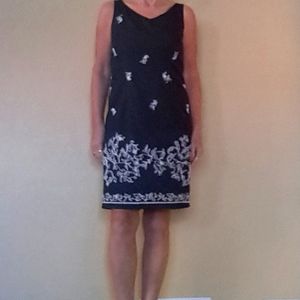 Ann Taylor Loft black dress white embroidered flowers.